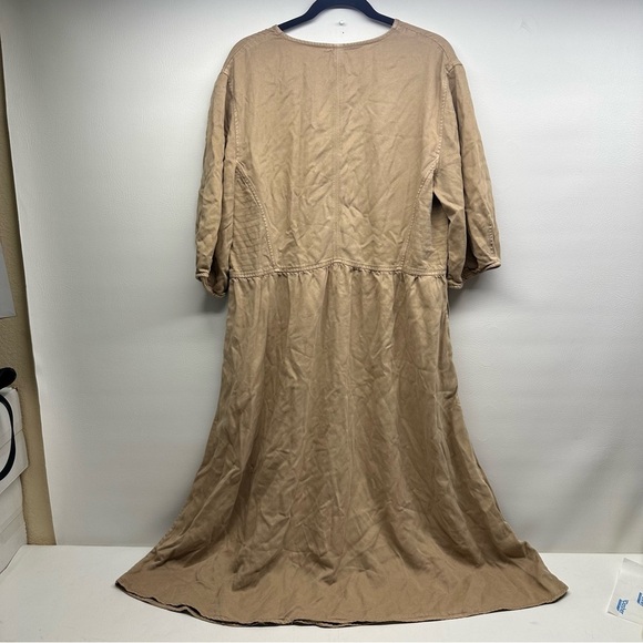 Everlane the tencel puff sleeve Elegant Tan Midi Dress size L - Picture 3 of 12
